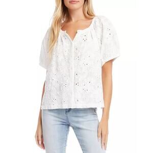 Karen Kane Women's White Button Front Lace Eyelet Top Size XS